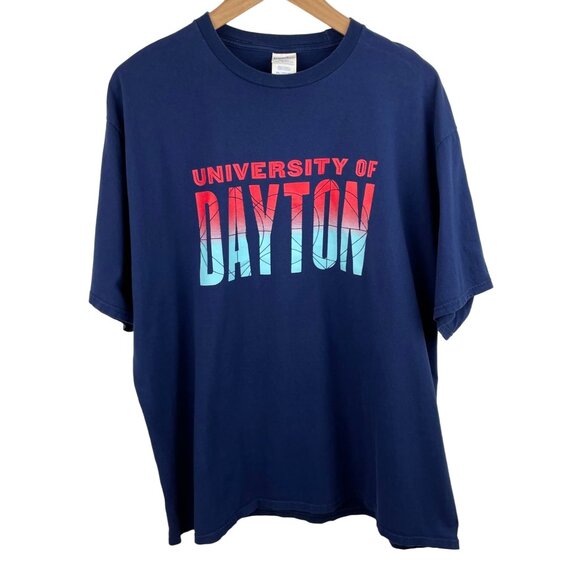 University of Dayton UD Flyers Mens Size 2XL Blue 2 Sided Graphic Print T-Shirt - Picture 1 of 7